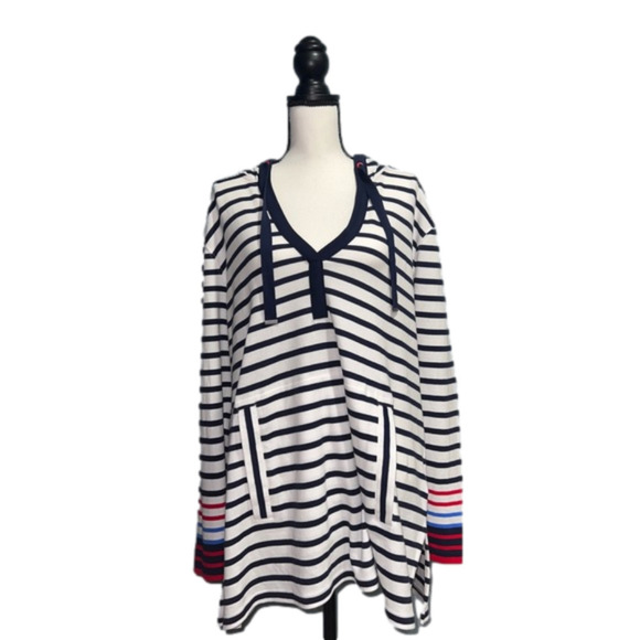 Nautica Tops - **NWOT** “Striped split neck pullover hoodie”